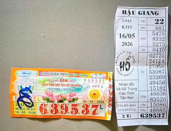 Giải độc đắc của vé số Hậu Giang trúng tại tỉnh Cà Mau. Ảnh: ĐLVS Hổ
