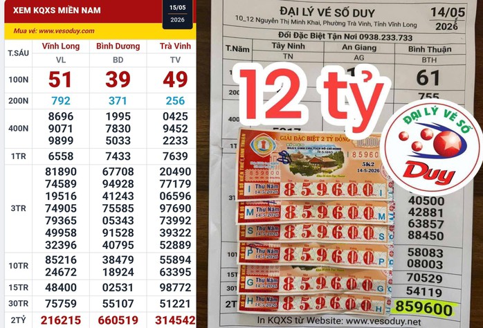 Giải độc đắc của vé số Bình Thuận trúng tại tỉnh Vĩnh Long. Ảnh: ĐLVS Duy