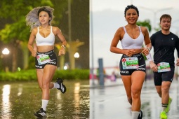 Hot girl làng gym chạy 21km dưới mưa lớn, Hồng Lệ vô địch marathon ở Hải Phòng