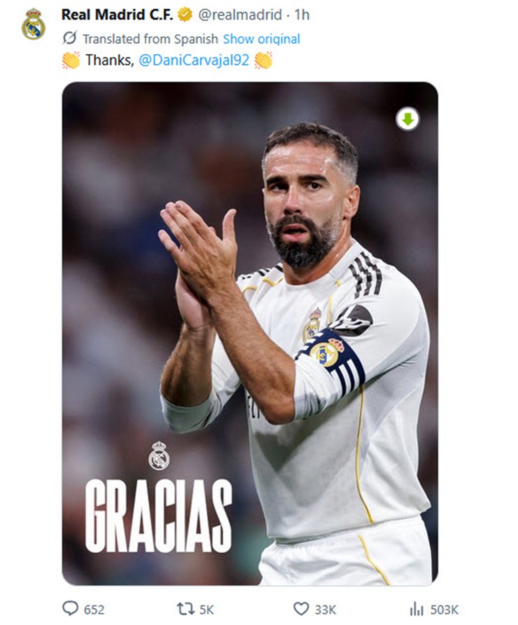 Carvajal khép lại hành trình 24 năm cùng Real Madrid