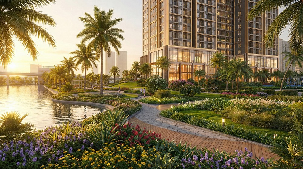 Không gian sống ôn hòa ôm trọn hồ điều hòa tại Gold Park Bắc Ninh