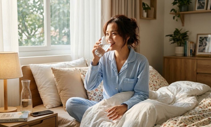 Uống một cốc nước vào buổi sáng giúp bù nước, hỗ trợ tuần hoàn và kích hoạt quá trình trao đổi chất.