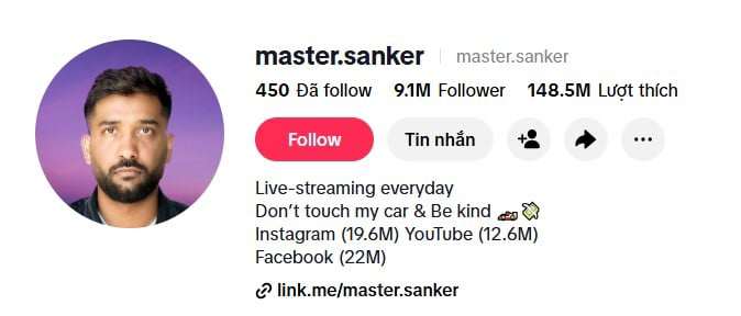 Kênh Tiktok của Master Sanker.