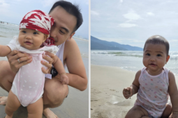 Con gái H'Hen Niê gây sốt với những biểu cảm đáng yêu khi lần đầu đi biển