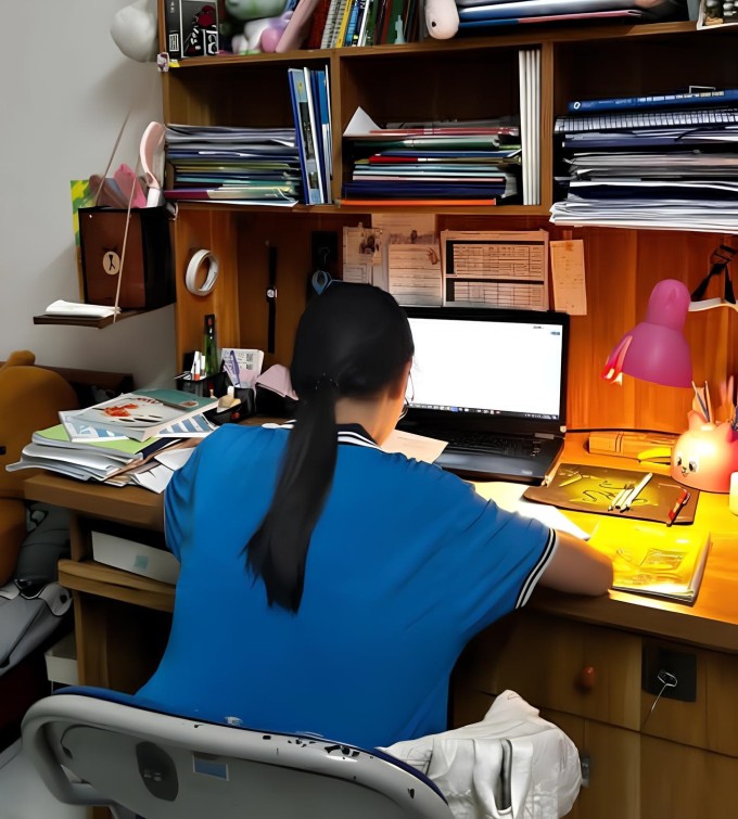 Con gái chị Hà thức đêm học bài, chuẩn bị cho kỳ thi lớp 10, hôm 11/5. Ảnh gia đình cung cấp