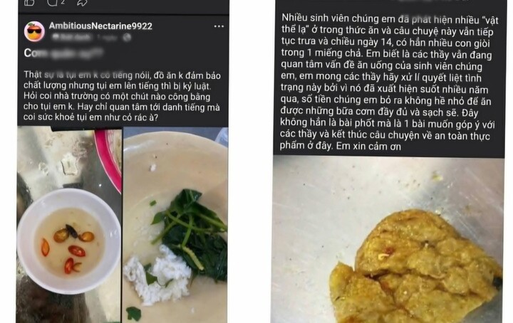 Thông tin phản ánh thức ăn của sinh viên đang học tại Trung tâm Giáo dục Quốc phòng và An ninh (thuộc Đại học Huế) có "vật thể lạ" xuất hiện trên mạng xã hội.