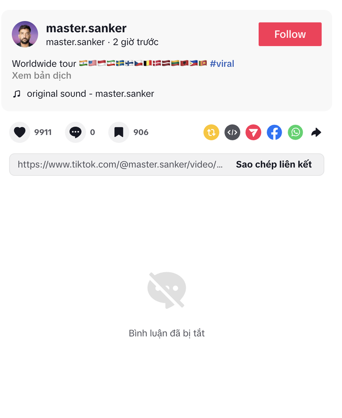 Master Sanker đã khóa bình luận sau nghi vấn video dàn dựng tặng iPhone