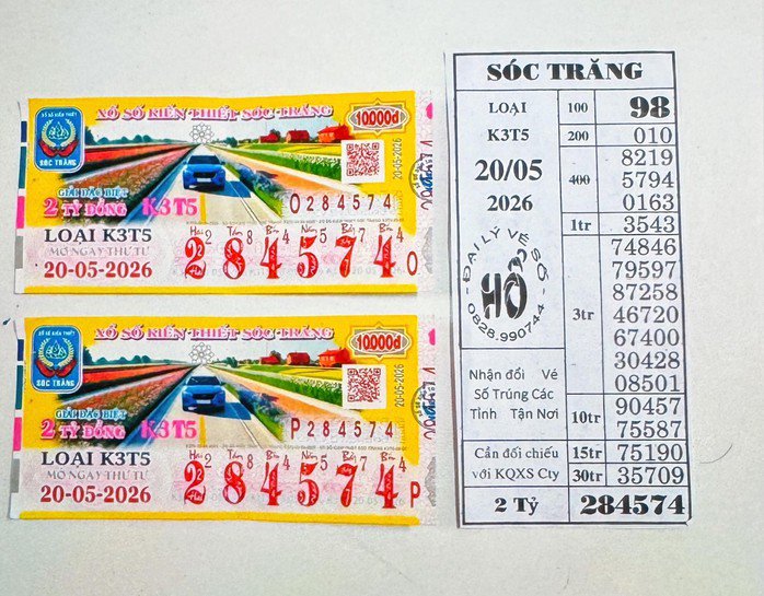 Giải độc đắc của vé số Sóc Trăng được đổi tại tỉnh Cà Mau. Ảnh: ĐLVS Hổ