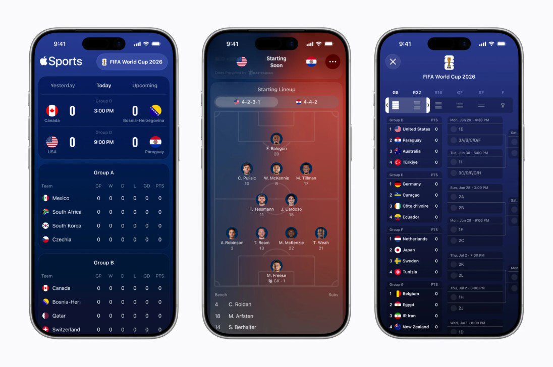 Giao diện ứng dụng&nbsp;Apple Sports.