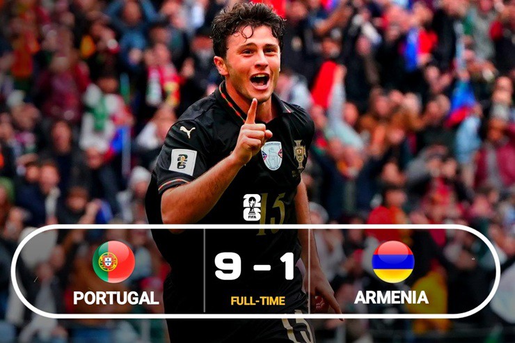 Bồ Đào Nha từng vùi dập&nbsp;Armenia 9-1 ở vòng loại World Cup 2026 khu vực châu Âu hồi tháng 11 năm ngoái