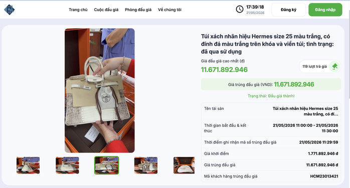 Túi Hermes bà Trương Mỹ Lan từng nói "giá trị không đáng bao nhiêu", đấu giá thu về hơn 14 tỉ đồng -Ảnh: Trung tâm đấu giá TPHCM