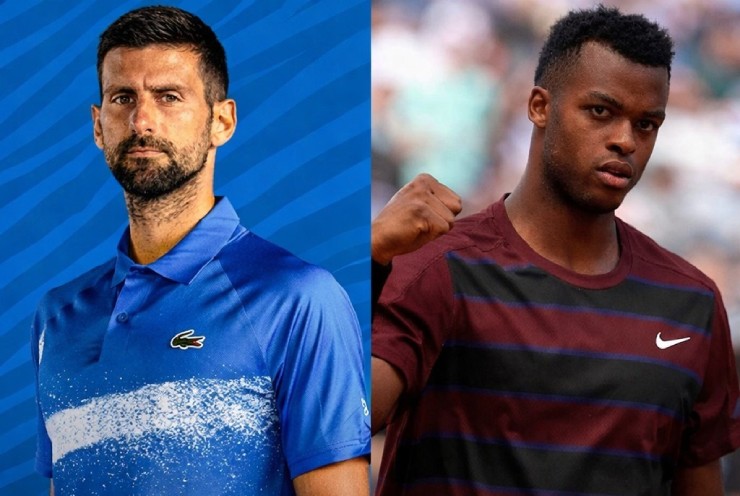 Nole (bên trái) dự kiến sẽ gặp thách thức không nhỏ trước tay vợt có chiều cao 2m03, giao bóng tốt như Perricard (bên phải)