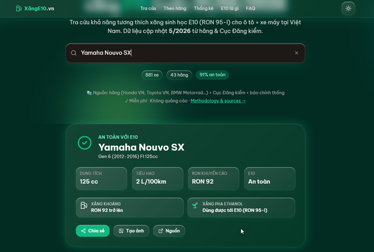 Giao diện của trang web xange10.vn.