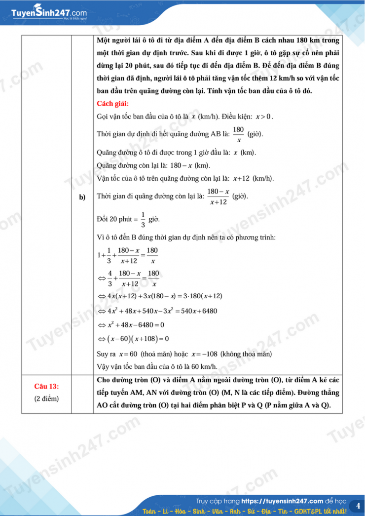 Đáp án môn Toán vào lớp 10 năm 2026 Hà Tĩnh nhanh nhất - 5