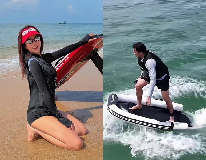 Phạm Kiên trải nghiệm lướt sóng.