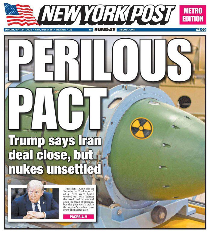 Ảnh bìa báo New York Post ngày 24-5 (giờ địa phương).