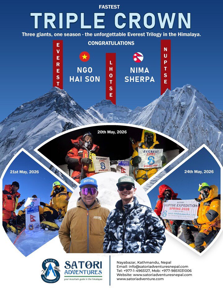 Bác sĩ Ngô Hải Sơn trở thành người Việt Nam đầu tiên hoàn thành “Everest Triple Crown”. (Nguồn: VietSummit - VietNam to the Top)