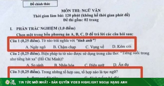 Đề thi Văn lớp 10 chuyên Khoa học Tự nhiên gây tranh cãi: Câu không có đáp án đúng, câu cùng lúc 2 đáp án