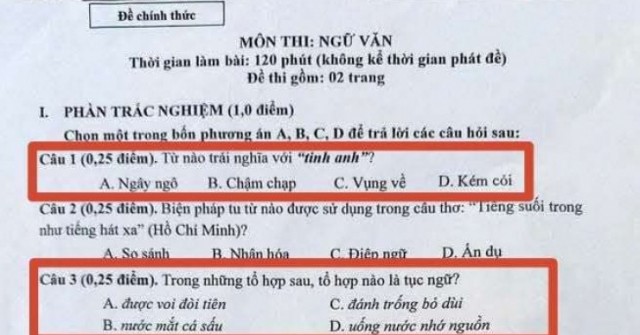 Đề thi Văn lớp 10 chuyên Khoa học Tự nhiên gây tranh cãi: Câu không có đáp án đúng, câu cùng lúc 2 đáp án