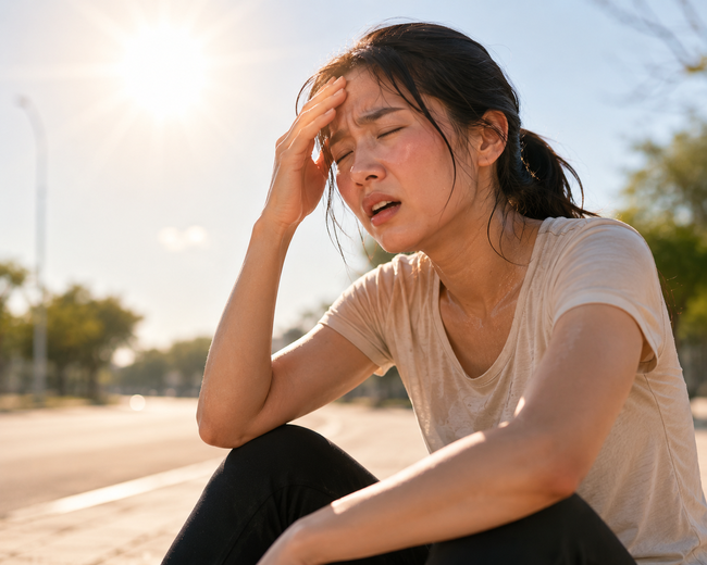 Nắng nóng cực đoan không chỉ gây mệt mỏi, giảm khả năng lao động mà còn làm gia tăng nguy cơ say nắng, say nóng, sốc nhiệt - tình trạng có thể đe dọa tính mạng nếu không được xử trí kịp thời. Ảnh minh họa - AI. 