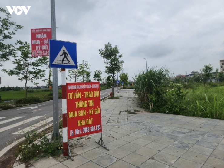 Loạt biển quảng cáo đất tái định cư ở Thư Lâm.
