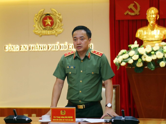 Giám đốc Công an TP HCM Mai Hoàng nói về vụ án, ngày 26/5. Ảnh:&nbsp;Quốc Thắng