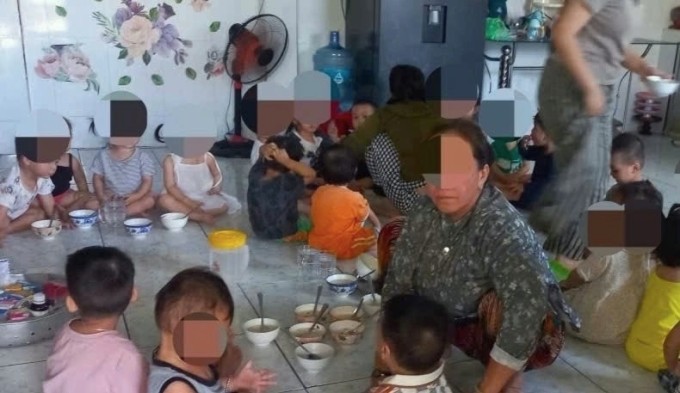 Một bữa ăn tại nhóm trẻ độc lập Mầm Xanh, xã Vĩnh Hảo, trước khi xảy ra vụ việc. Ảnh: Phụ huynh cung cấp