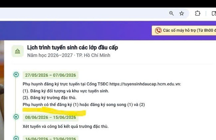 Tất cả phụ huynh (kể cả trường đặc thù) phải đăng ký mục 1