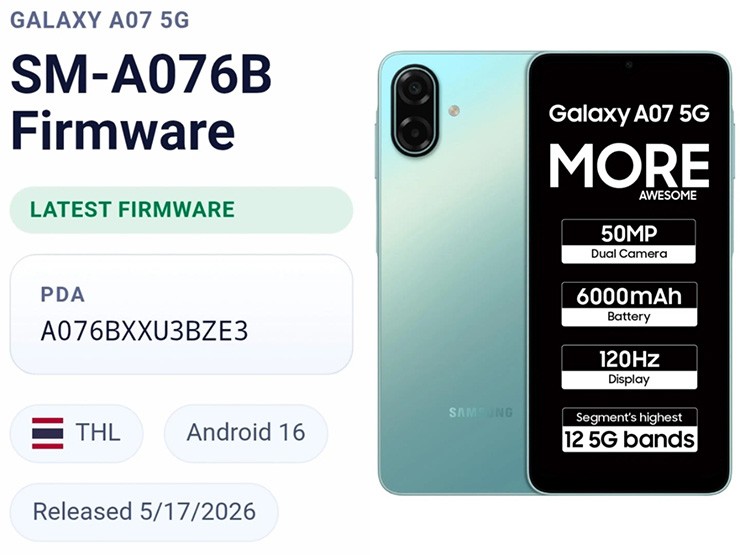 Thông tin phiên bản firmware Galaxy A07 5G.