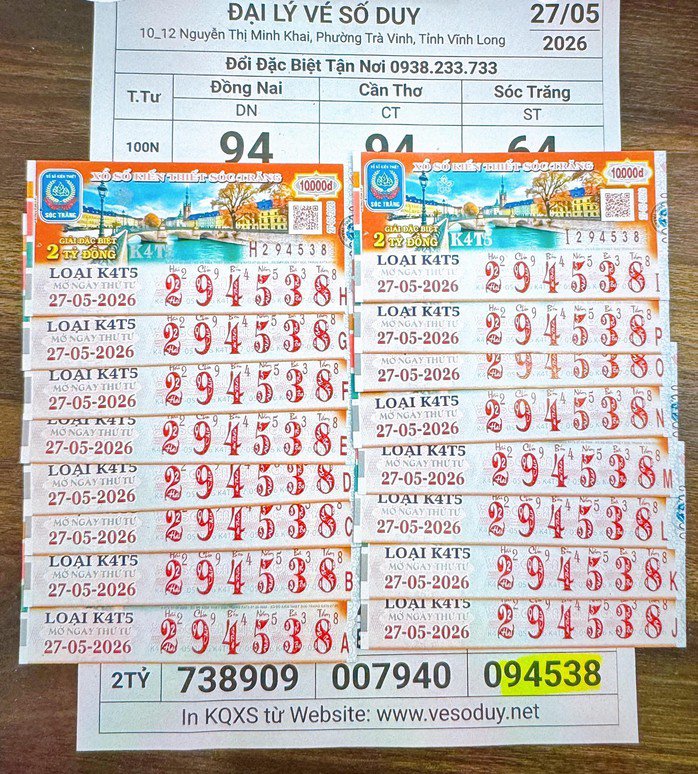 Giải an ủi của vé số Sóc Trăng trúng tại tỉnh Vĩnh Long. Ảnh: ĐLVS Duy