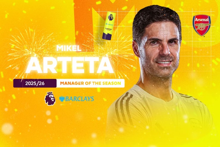 Mikel Arteta giành giải "HLV xuất sắc nhất mùa giải" do BTC Ngoại hạng Anh trao tặng