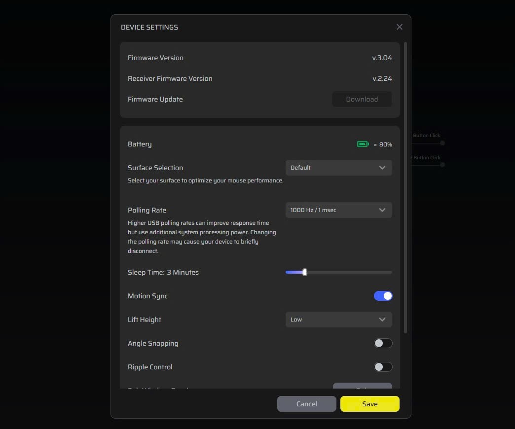Một số thiết lập cho chuột thông qua Corsair Web Hub.