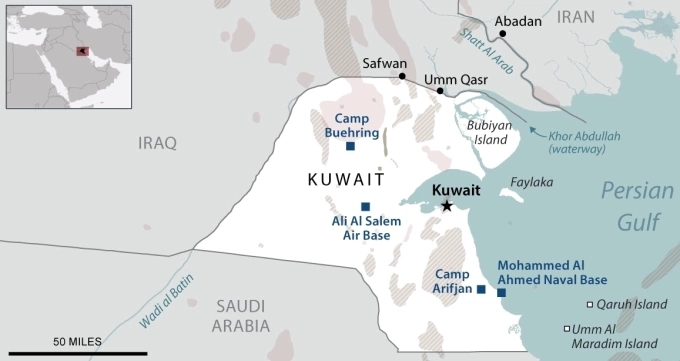 Vị trí căn cứ không quân Ali Al Salem ở Kuwait. Đồ họa: CRS