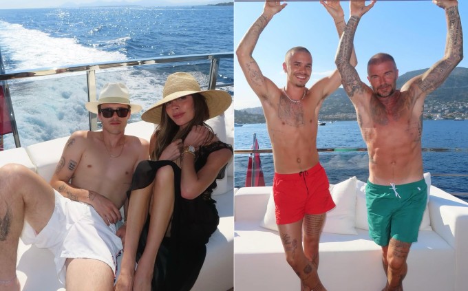 Victoria Beckham bên con trai Cruz (ảnh trái) và chồng cô - David Beckham bên con trai Romeo. Ảnh: Instagram Victoria Beckham