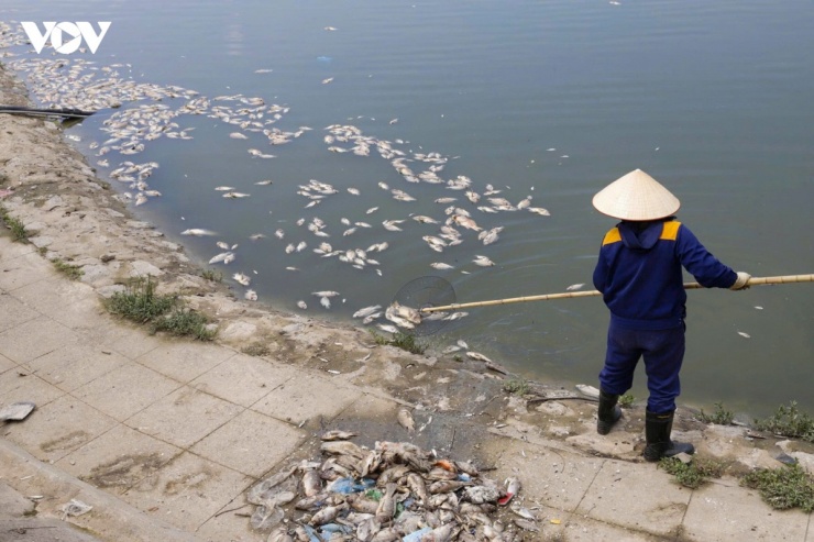 Nhiều người đi tập thể dục hay ngang qua công viên đều phải bịt kín khẩu trang, vội vã rời đi vì không chịu nổi không khí ô nhiễm bốc lên từ mặt nước.