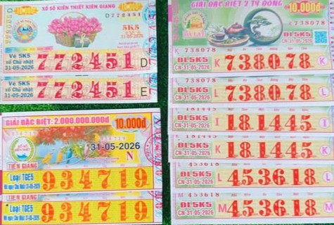 Xổ số miền Nam ngày 31-5 sẽ mở thưởng đối với vé số của 3 đài là Kiên Giang, Tiền Giang và Đà Lạt. Ảnh: ĐLVS Thanh
