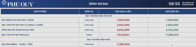 Giá bạc Phú Quý 2/6.