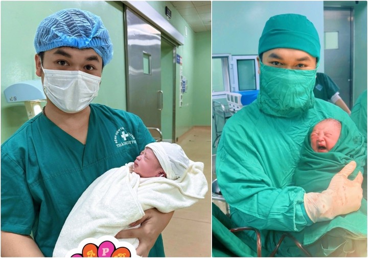Hình ảnh Tùng khi ở phòng mổ đẻ cho sản phụ. (Ảnh: NVCC)