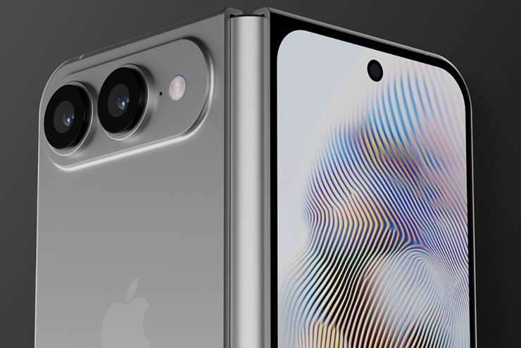 Hình ảnh mô phỏng một chiếc iPhone Fold với&nbsp;bản lề kim loại lỏng.