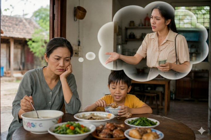 Em dâu liên tục hỏi han chuyện ăn uống, chăm sóc cháu khiến tôi thấy như bị soi mói. (Ảnh minh họa: AI)