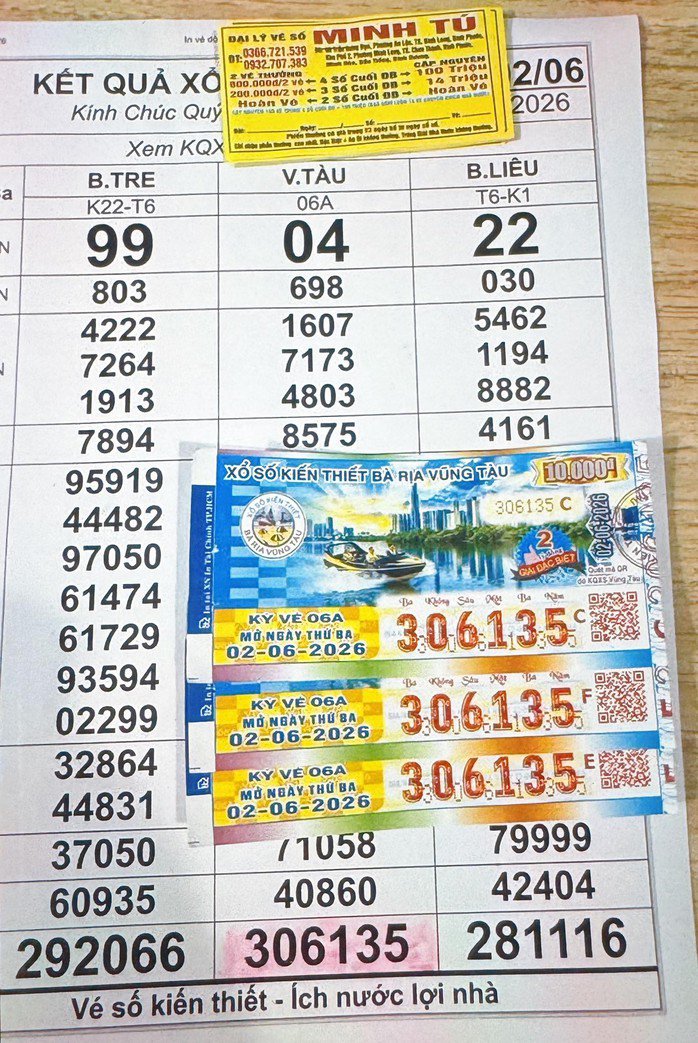 Giải độc đắc của vé số Vũng Tàu trúng tại TP Đồng Nai. Ảnh: Minh Tú
