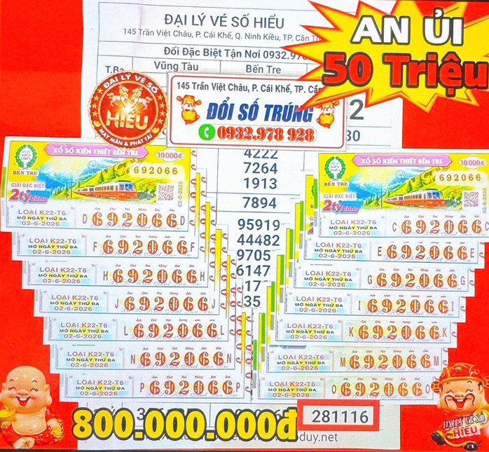 Giải an ủi của vé số Bến Tre được đổi tại TP Cần Thơ