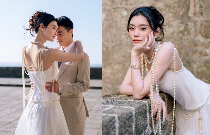 Mộng Dao đeo vòng cổ của mẹ chồng. Ảnh: Weibo