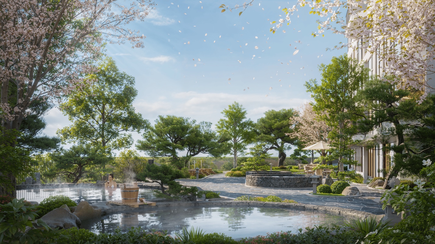 Một bể tắm khoáng ngoài trời tại Forest Onsen