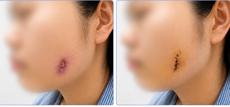 Lỗ thủng trước và sau khi được điều trị và khâu kín. Ảnh BVCC