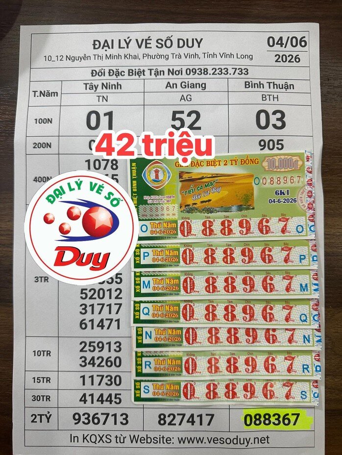 Giải an ủi của vé số Bình Thuận được đổi tại tỉnh Vĩnh Long. Ảnh: ĐLVS Duy