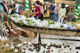 Lễ hội trái cây vừa khai mạc, khách vô tư vặt trụi tiểu cảnh trưng bày