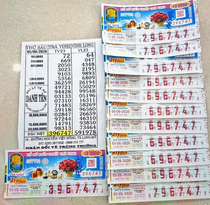 Giải độc đắc của vé số Trà Vinh trúng tại TP Cần Thơ. Ảnh: ĐLVS Danh Tên