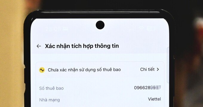 Giao diện xác nhận trạng thái sử dụng thuê bao di động trên ứng dụng VNeID. Ảnh: Trọng Đạt