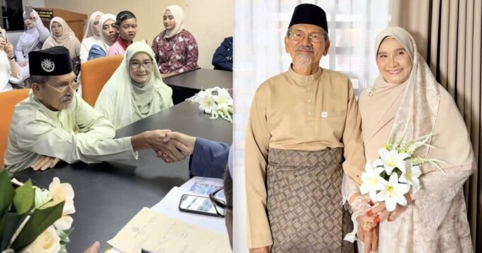 Bà Jariah và ông Megat trong đám cưới hôm 30/5. Ảnh: shafiqarosly/TikTok